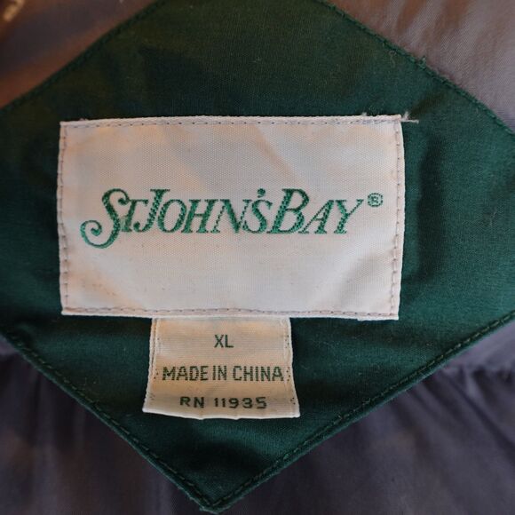 Vintage St. John's Bay Down Puffer Vest Men XL Waterfowl Green Zip Snap Outdoor - Picture 4 of 14